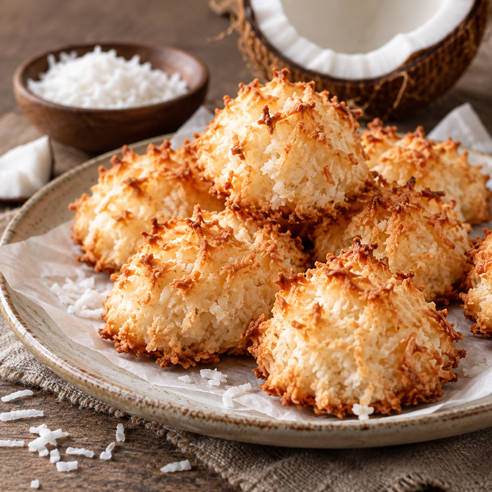 Golden coconut sweets made with freshly grated coconut