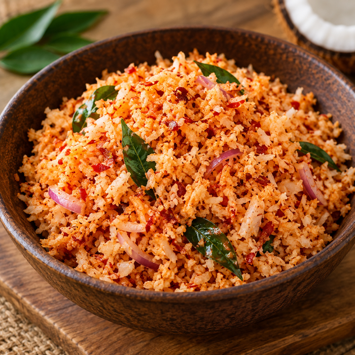 Sri Lankan coconut sambol made with freshly grated coconut