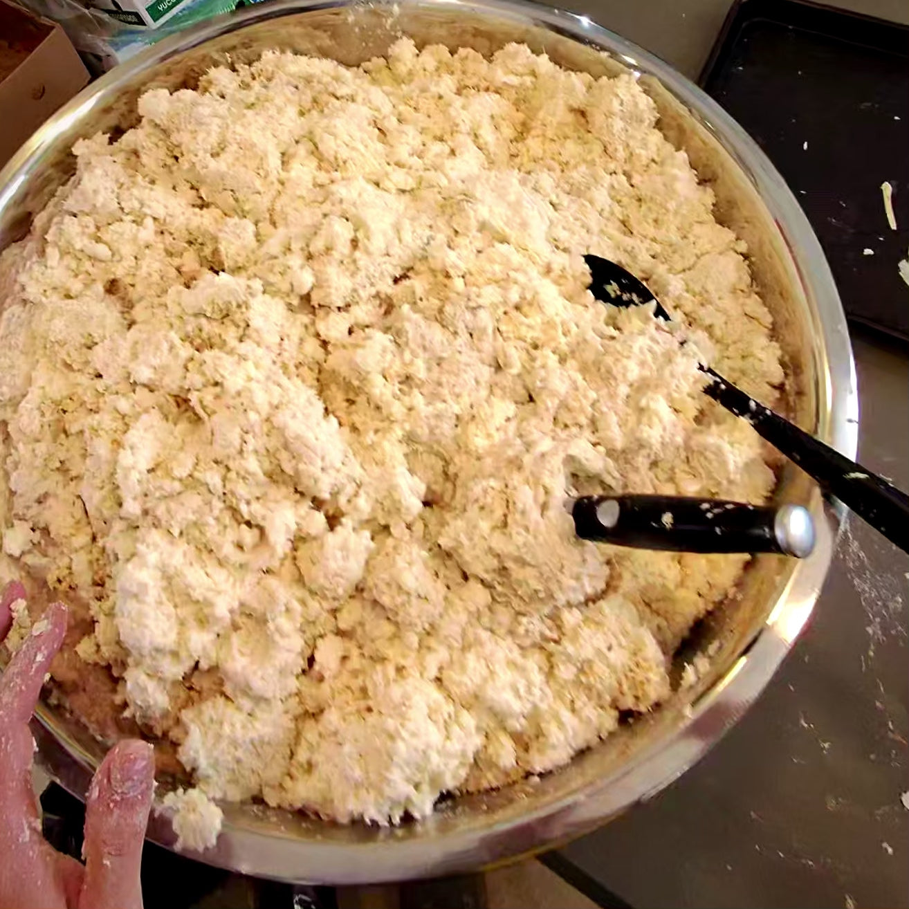 Fresh grated masa for Puerto Rican pasteles made with Grandma Ann's Electric Grater